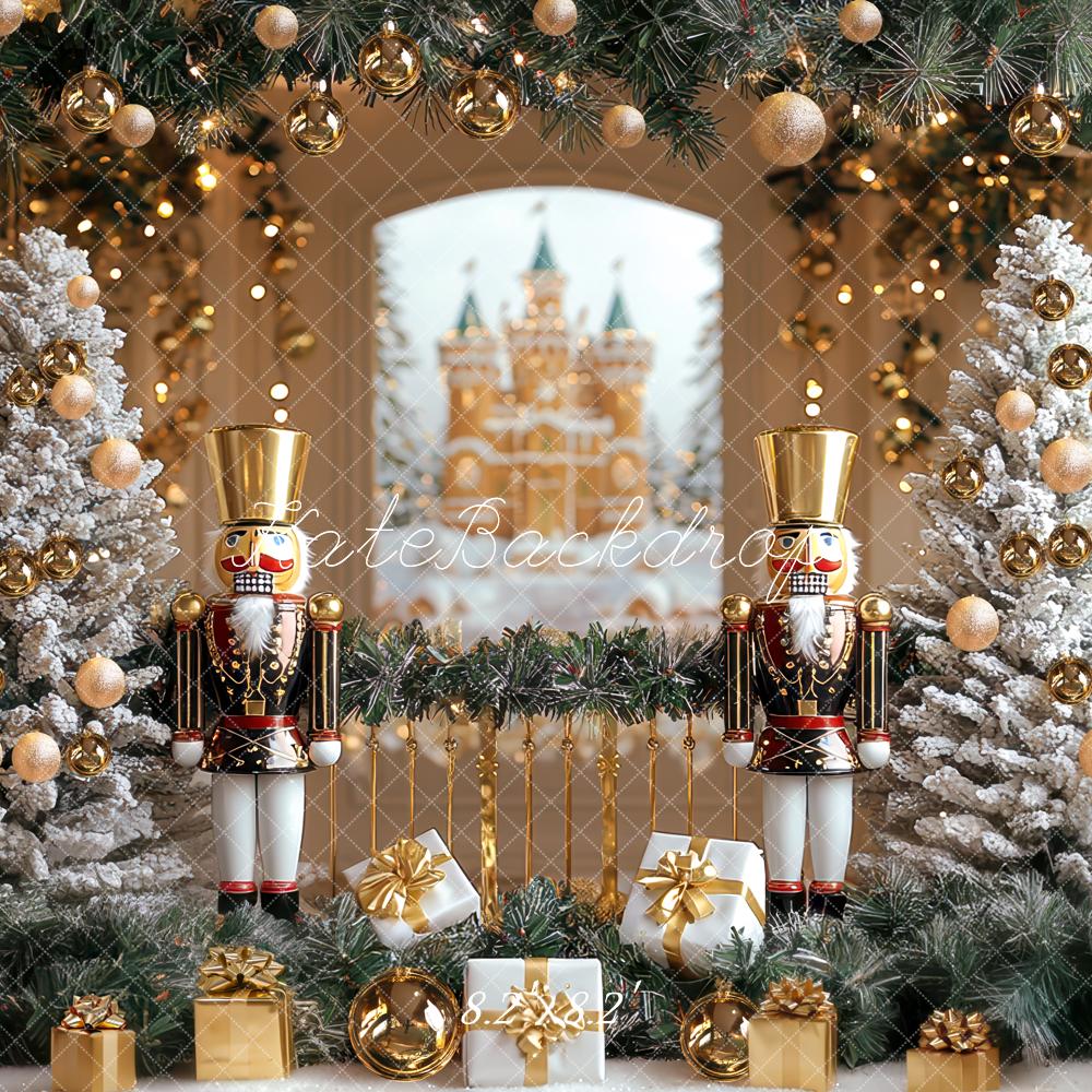 Kate Weihnachten Nussknacker Tannen Schnee Hintergrund Entworfen von Mini MakeBelieve - Kate Backdrop.de
