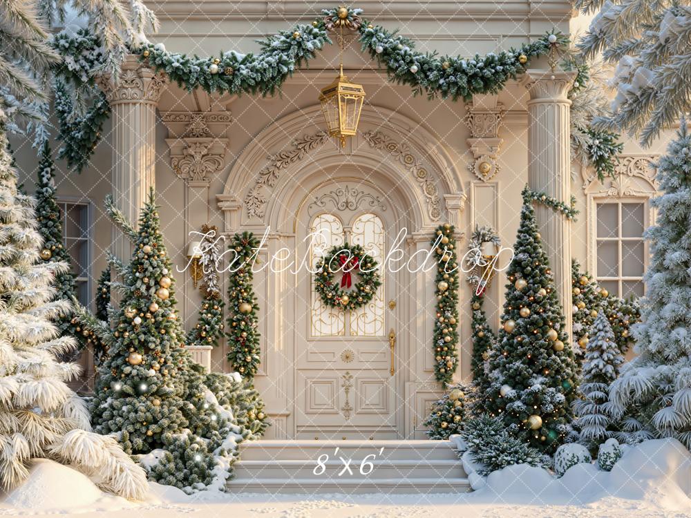 Kate Weihnachten Veranda Tannenbaum Schnee Hintergrund Entworfen von Emetselch - Kate Backdrop.de