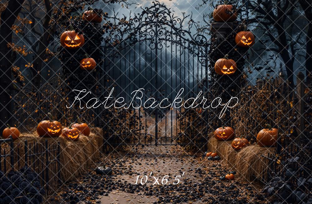 Kate Halloween Kürbisse Eisentor Nacht Hintergrund Entworfen von Emetselch