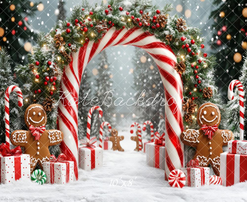 Kate Weihnachten Zuckerstangen Bogen Lebkuchenhaus Fleece Hintergrund Entworfen von Emetselch - Kate Backdrop.de