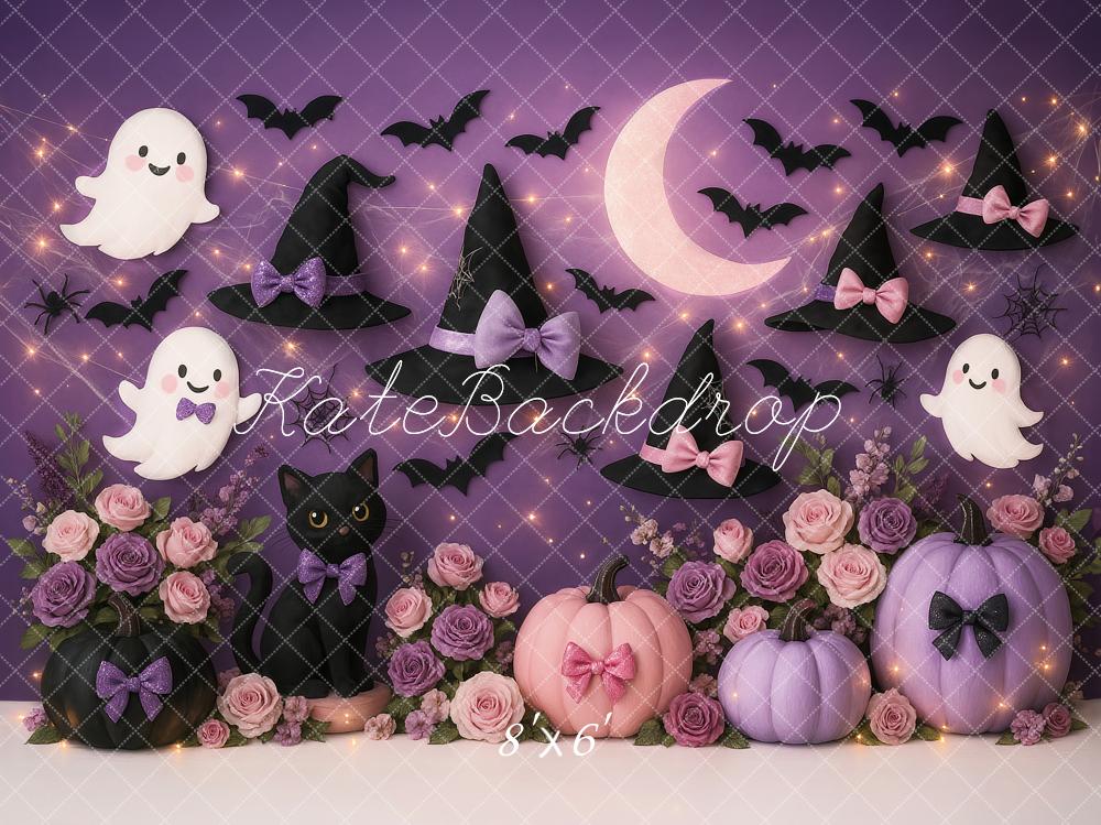 Kate Halloween Geister Hexenhüte Lila Hintergrund Entworfen von Ashley Paul - Kate Backdrop.de