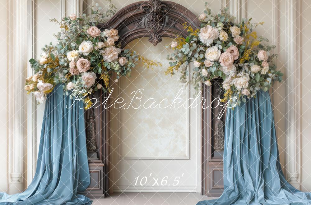 Kate Hochzeit Blumenbogen Blau Vintage Hintergrund Entworfen von Mini MakeBelieve - Kate Backdrop.de
