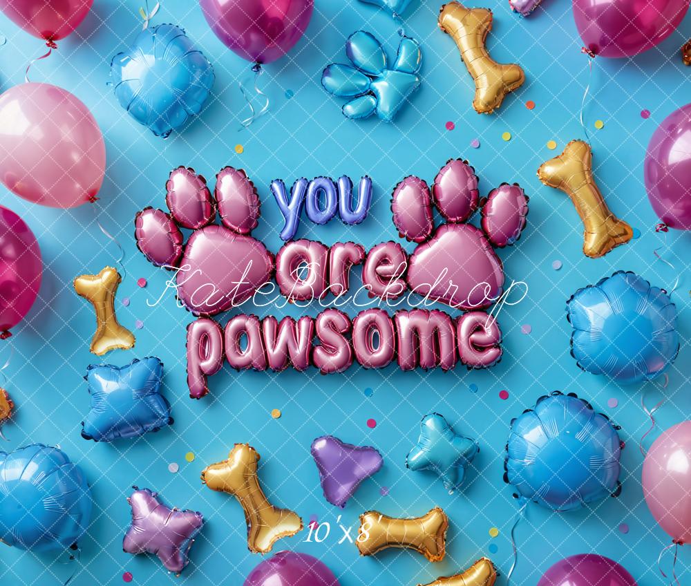 Kate Kinder Geburtstag Pfoten Ballons Blau Fleece Hintergrund Entworfen von Emetselch