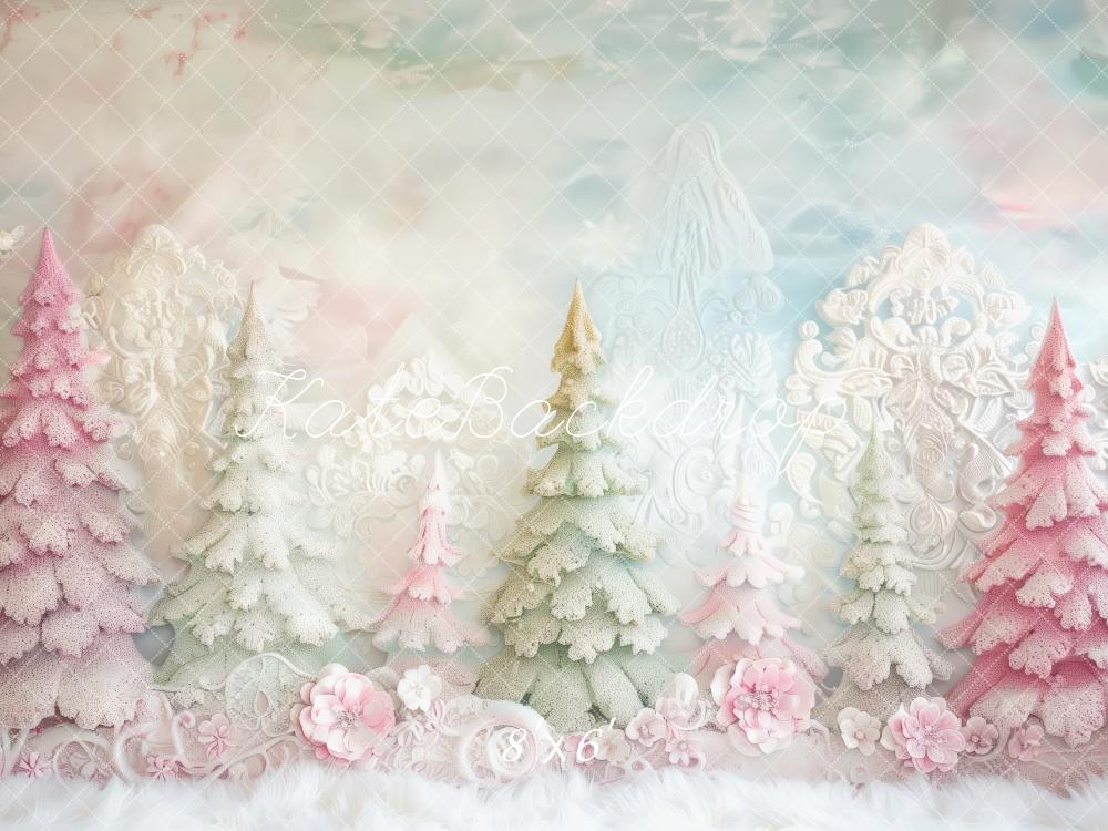 Kate Weihnachten Pastellbäume Blumen Vintage Hintergrund Entworfen von Patty Roberts