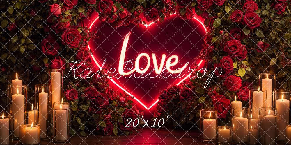 Kate Valentinstag Rote Rosen Herz Kerzen Hintergrund Entworfen von Emetselch