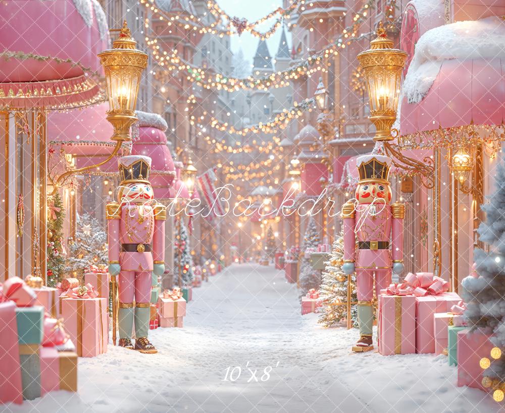 Kate Weihnachten Nussknacker Rosa Märchenhaft Fleece Hintergrund Entworfen von Emetselch - Kate Backdrop.de