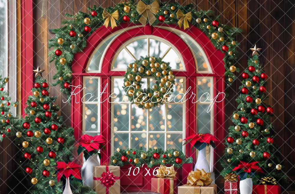 Kate Weihnachten Fenster Tannenbäume Geschenkboxen Hintergrund Entworfen von Mini MakeBelieve - Kate Backdrop.de