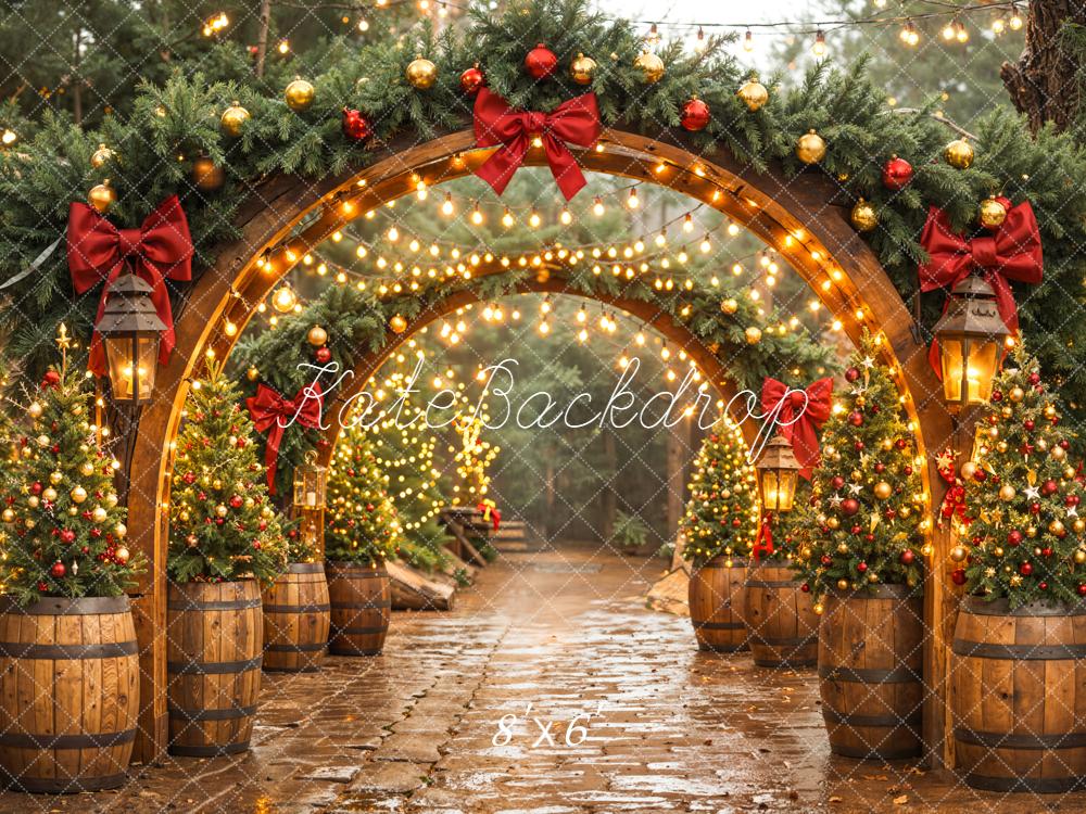 Kate Weihnachten Bogen Lichter Tannen Hintergrund Entworfen von Emetselch - Kate Backdrop.de