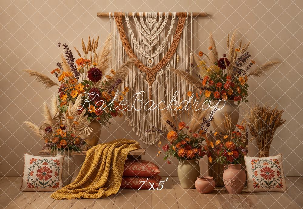 Kate Boho Herbst Blumen Makramee Hintergrund Entworfen von Emetselch