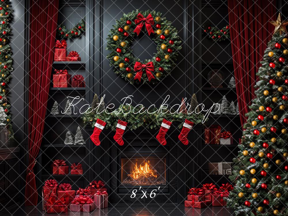 Kate Weihnachten Kamin Kranz Weihnachtsbaum Hintergrund Entworfen von Mini MakeBelieve - Kate Backdrop.de