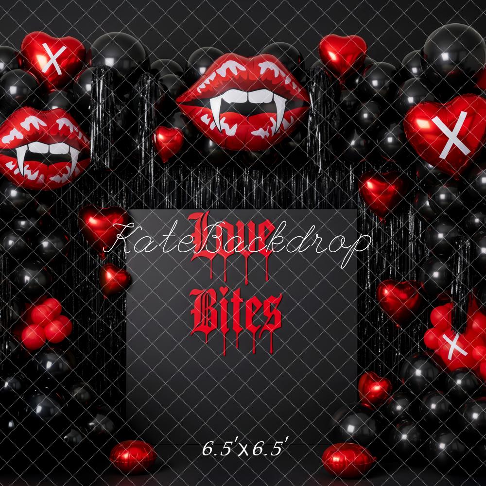Kate Halloween Vampir Lippen Ballons Schwarz Rot Hintergrund Entworfen von Patty Roberts