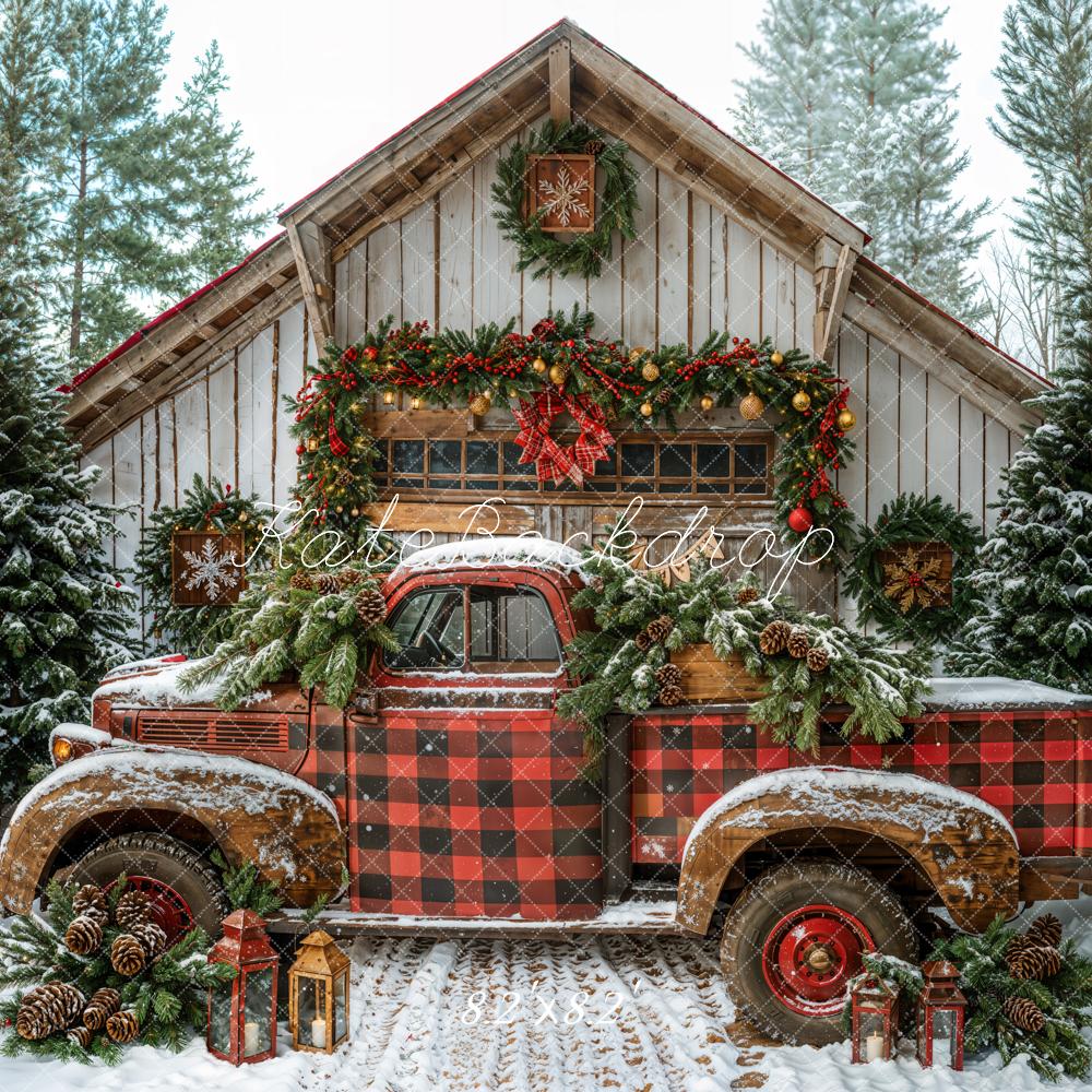 Kate Weihnachten Alter Truck Scheune Schnee Hintergrund Entworfen von Emetselch - Kate Backdrop.de