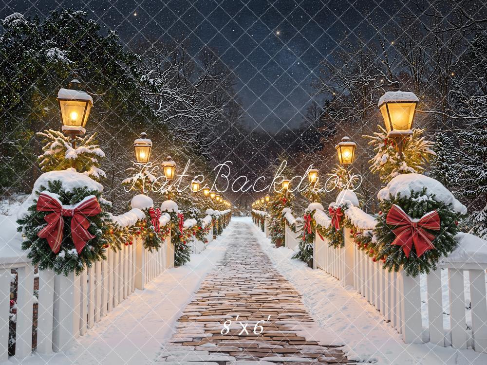 Kate Weihnachten Winter Brücke Schneelichter Hintergrund Entworfen von Emetselch - Kate Backdrop.de