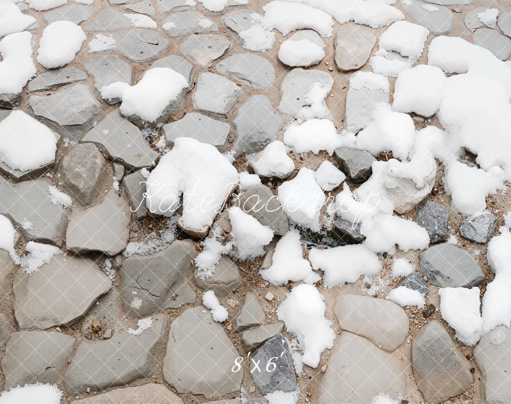 Kate Winter Kopfsteinpflaster Schnee Grau Fleece Hintergrund Entworfen von Kate Image - Kate Backdrop.de