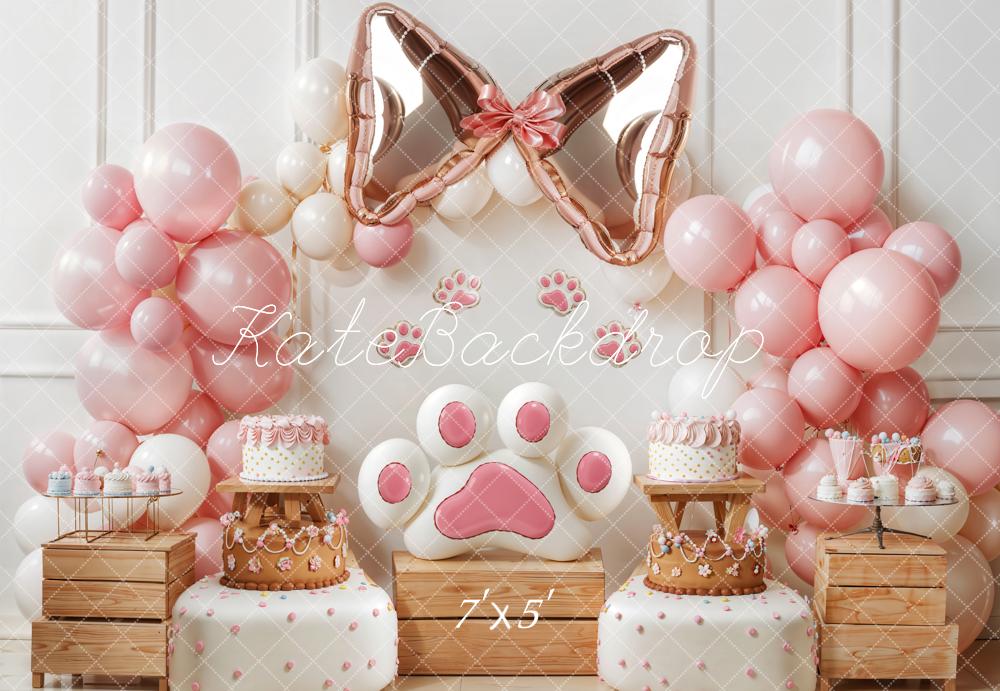 Kate Geburtstag Pfote Ballons Rosa Hintergrund Entworfen von Emetselch - Kate Backdrop.de