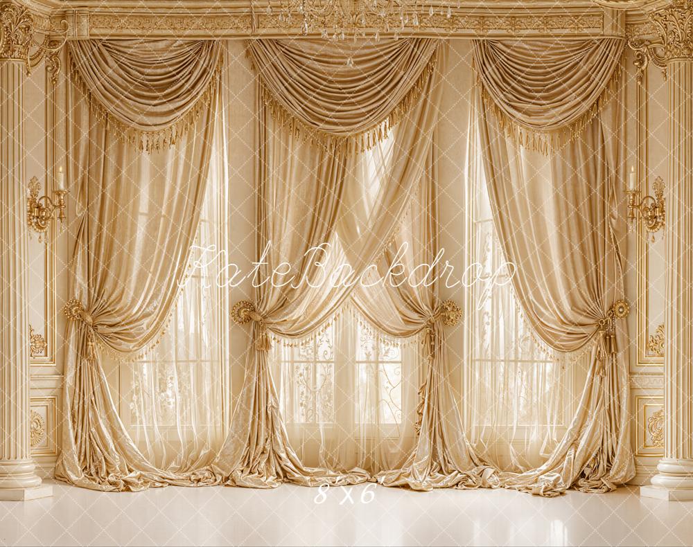 Kate Vintage Palast Fenster Vorhang Gold Fleece Hintergrund Entworfen von Emetselch