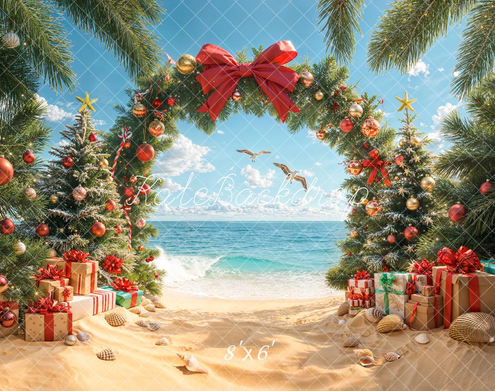Kate Weihnachten Strand Geschenke Tannenbaum Fleece Hintergrund Entworfen von Emetselch - Kate Backdrop.de