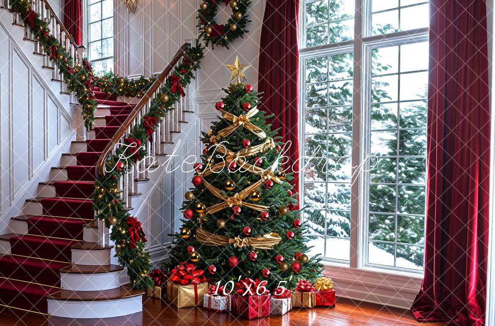 Kate Weihnachten Baum Geschenke Rot Hintergrund Entworfen von Mini MakeBelieve - Kate Backdrop.de