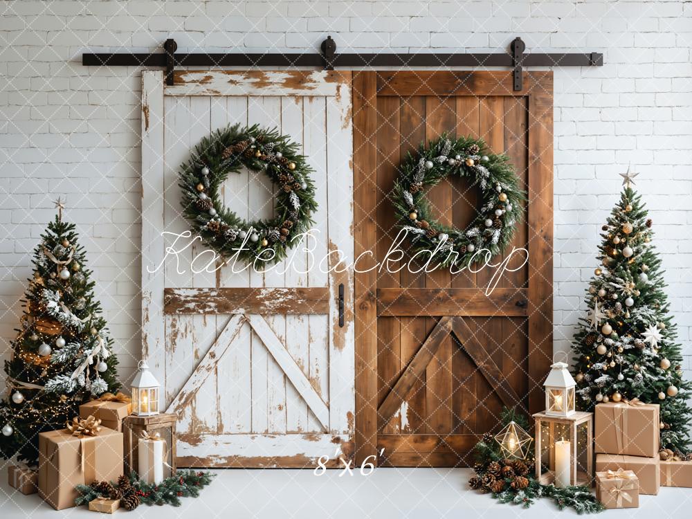 Kate Weihnachten Scheunentor Tannenbaum Rustikal Hintergrund Entworfen von Emetselch