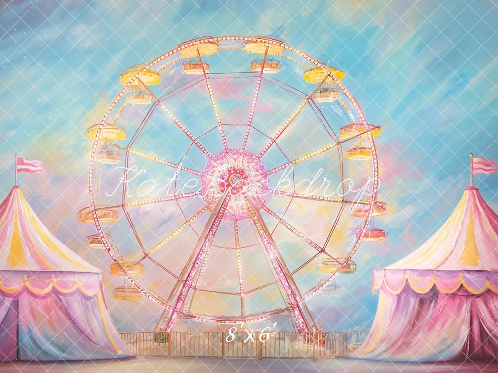 Kate Zirkus Riesenrad Bunte Zelte Pastell Hintergrund Entworfen von GQ - Kate Backdrop.de
