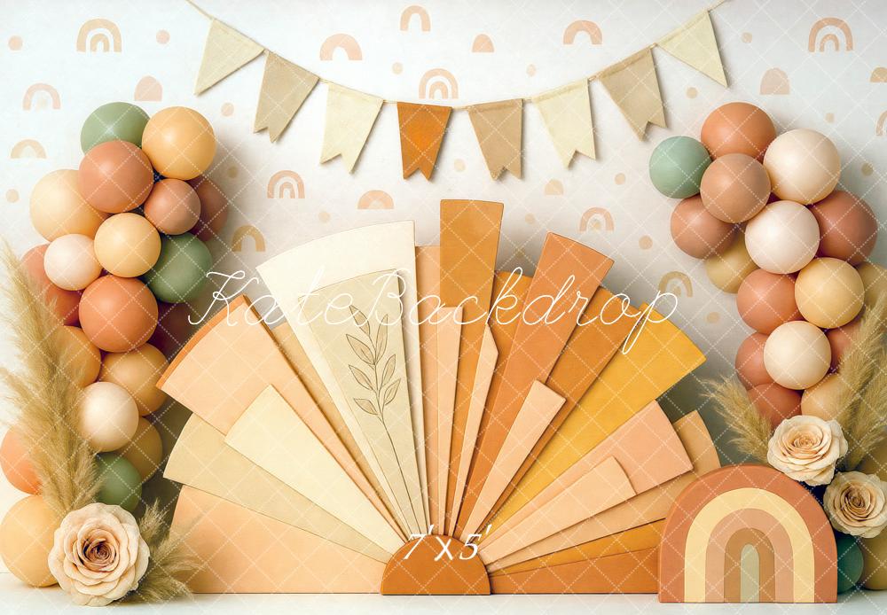 Kate Boho Regenbogen Ballons Fächer Pastell Hintergrund Entworfen von Mini MakeBelieve - Kate Backdrop.de