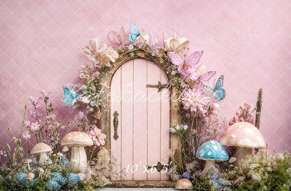 Kate Kinder Märchentür Blumen Pilze Rosa Hintergrund Entworfen von Emetselch - Kate Backdrop.de