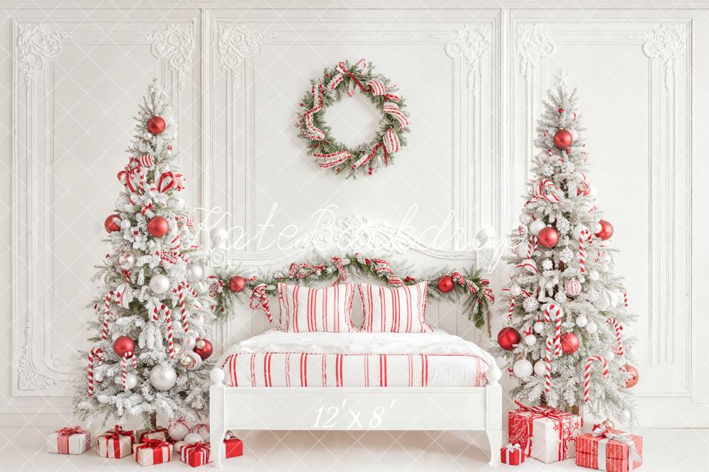 Kate Weihnachten Schlafzimmer Tannenbäume Rot Weiß Hintergrund Entworfen von Emetselch - Kate Backdrop.de