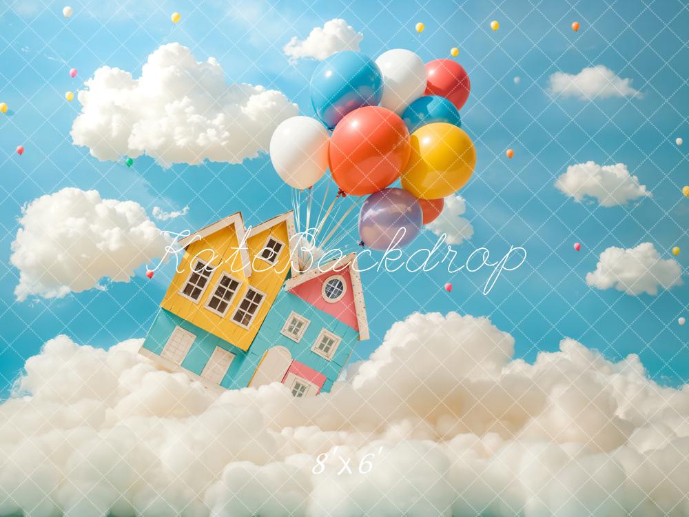 Kate Fantasy Haus Luftballons Wolken Hintergrund Entworfen von Chain - Kate Backdrop.de