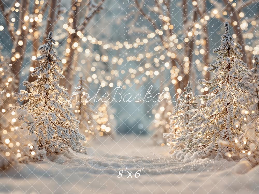 Kate Weihnachten Winterwald Schneebäume Lichter Hintergrund Entworfen von Emetselch - Kate Backdrop.de