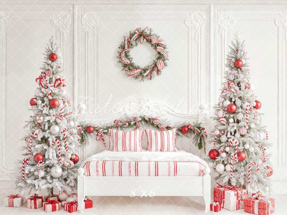 Kate Weihnachten Schlafzimmer Tannenbäume Rot Weiß Hintergrund Entworfen von Emetselch - Kate Backdrop.de