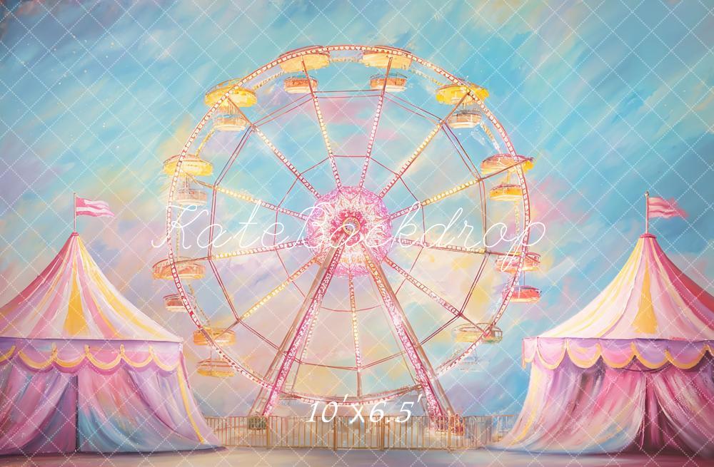 Kate Zirkus Riesenrad Bunte Zelte Pastell Hintergrund Entworfen von GQ - Kate Backdrop.de