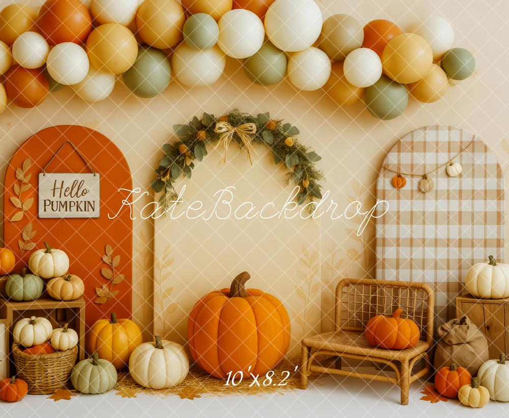 Kate Herbst Kürbis Ballonbogen Rustic Hintergrund Entworfen von Patty Roberts - Kate Backdrop.de
