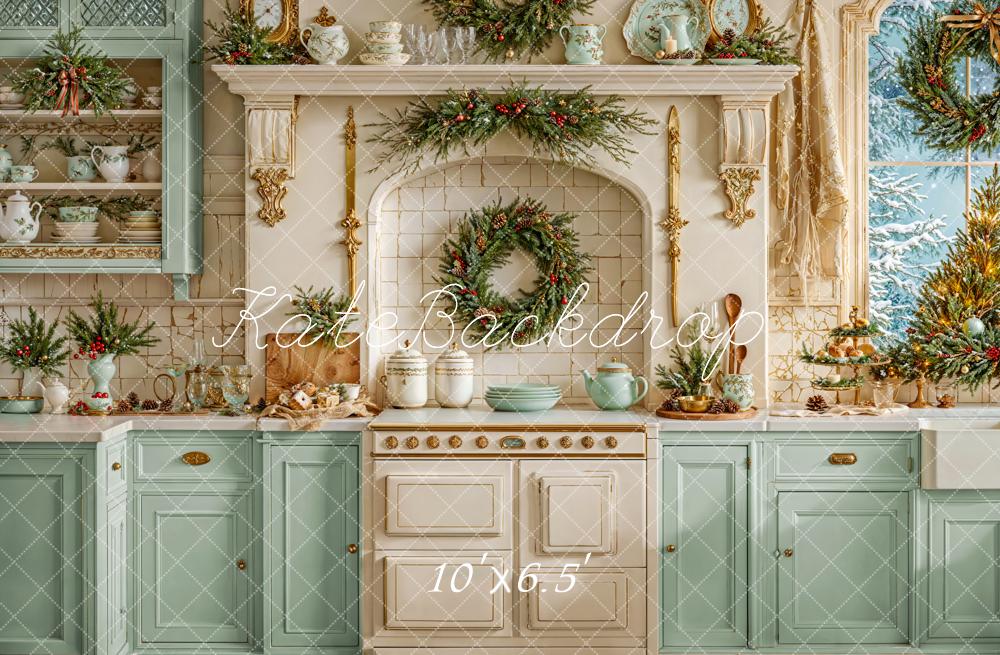 ⚡Blitzangebote-Kate Weihnachten Küche Kränze Vintage Hintergrund Entworfen von Emetselch - Kate Backdrop.de