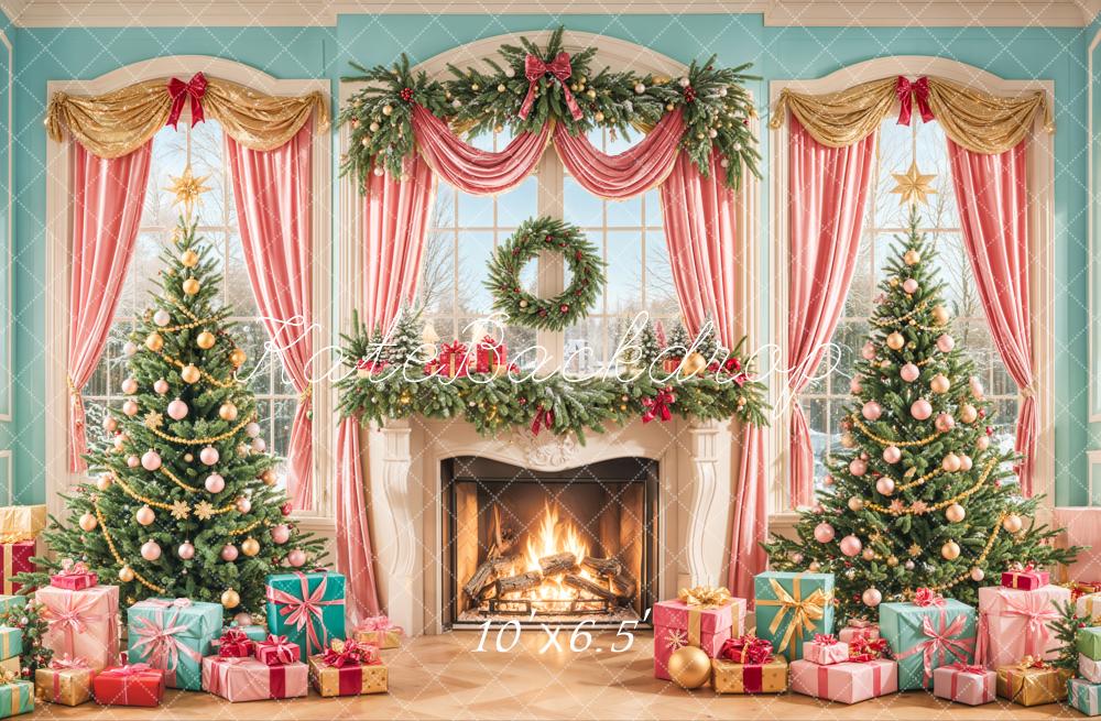 Kate Weihnachten Kamin Tannenbäume Pastell Hintergrund Entworfen von Emetselch - Kate Backdrop.de