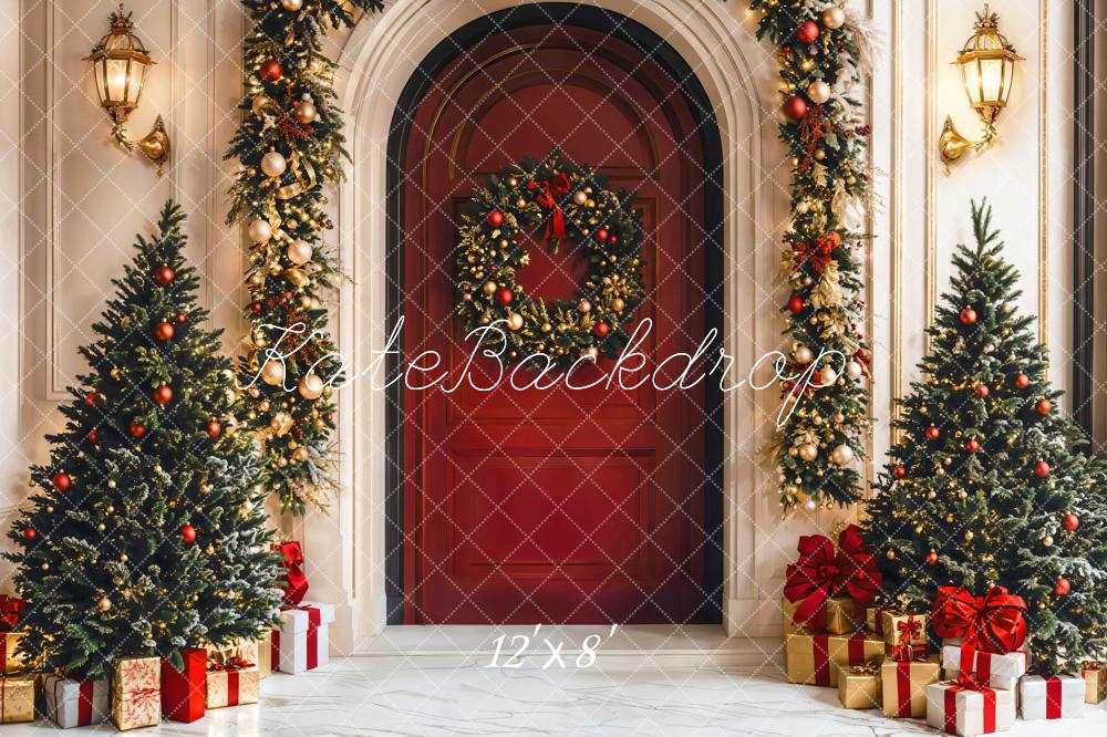 Kate Weihnachten Tür Kranz Geschenkboxen Fleece Hintergrund Entworfen von Emetselch