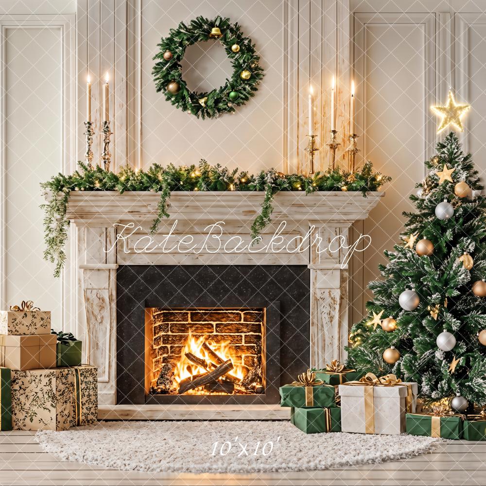 Kate Weihnachten Kamin Weihnachtsbaum Gold Hintergrund Entworfen von Emetselch