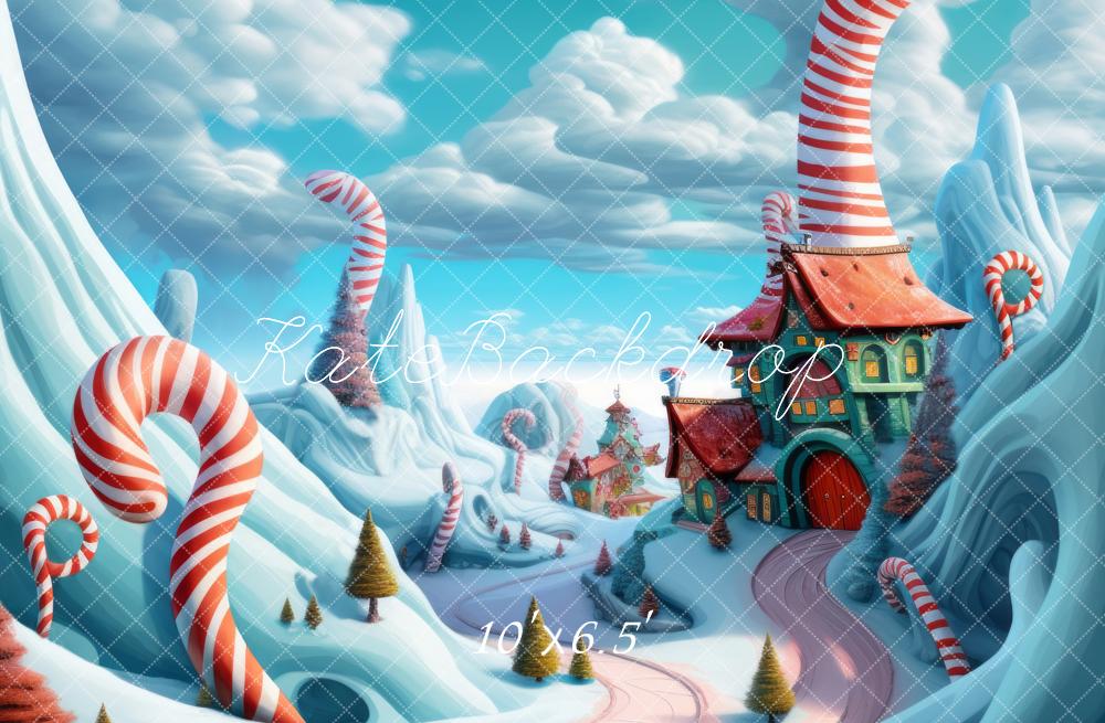 Kate Weihnachten Zuckerstangenhaus Winter Cartoon Hintergrund Entworfen von Megan Leigh - Kate Backdrop.de