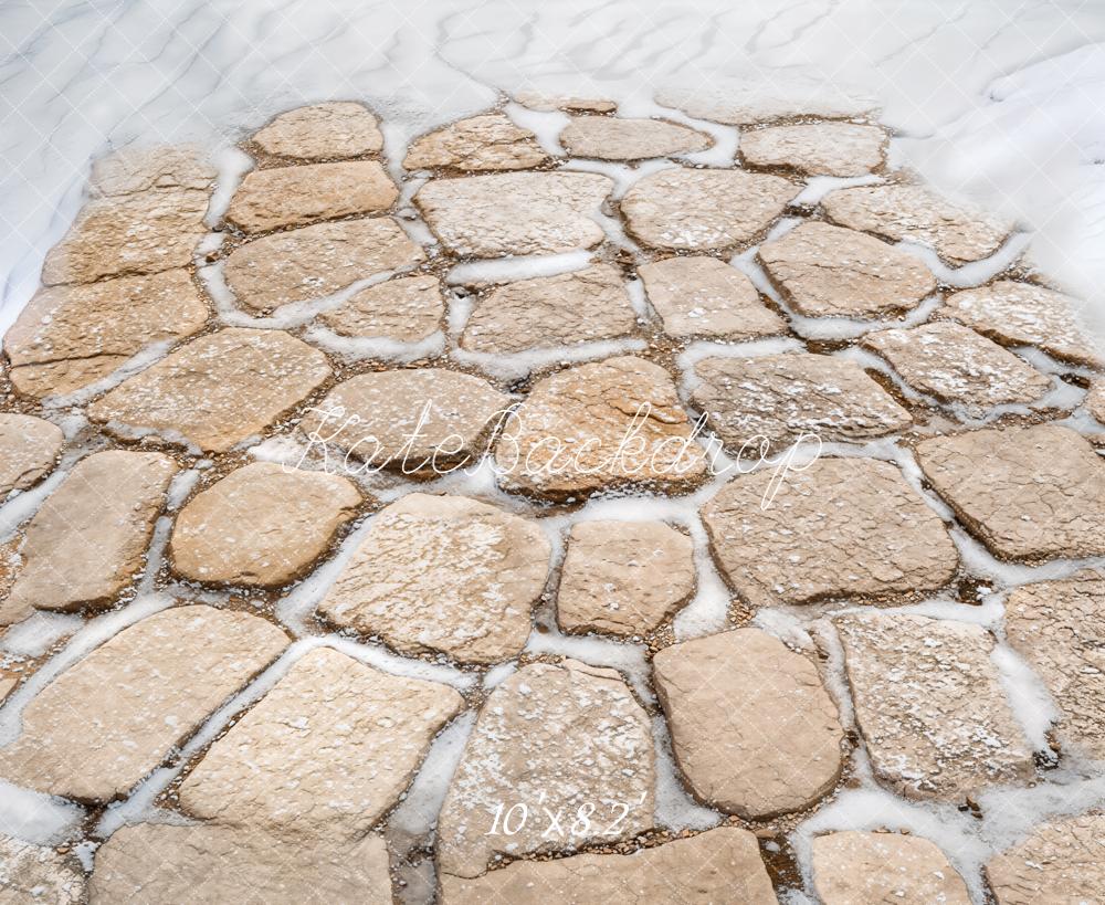 Kate Winter Kopfsteinpflaster Schnee Beige Hintergrund Entworfen von Kate Image - Kate Backdrop.de