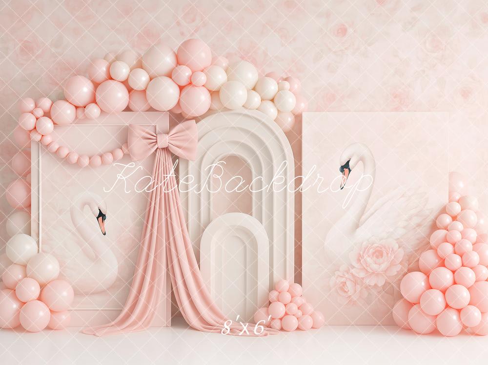 Kate Schwan Ballons Bogen Rosa Hintergrund Entworfen von Ashley Paul - Kate Backdrop.de