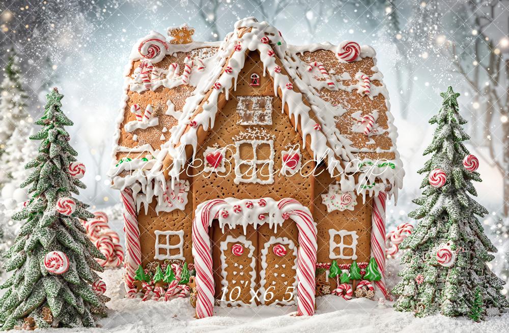 Kate Weihnachten Lebkuchenhaus Schneelandschaft Hintergrund Entworfen von Chain - Kate Backdrop.de
