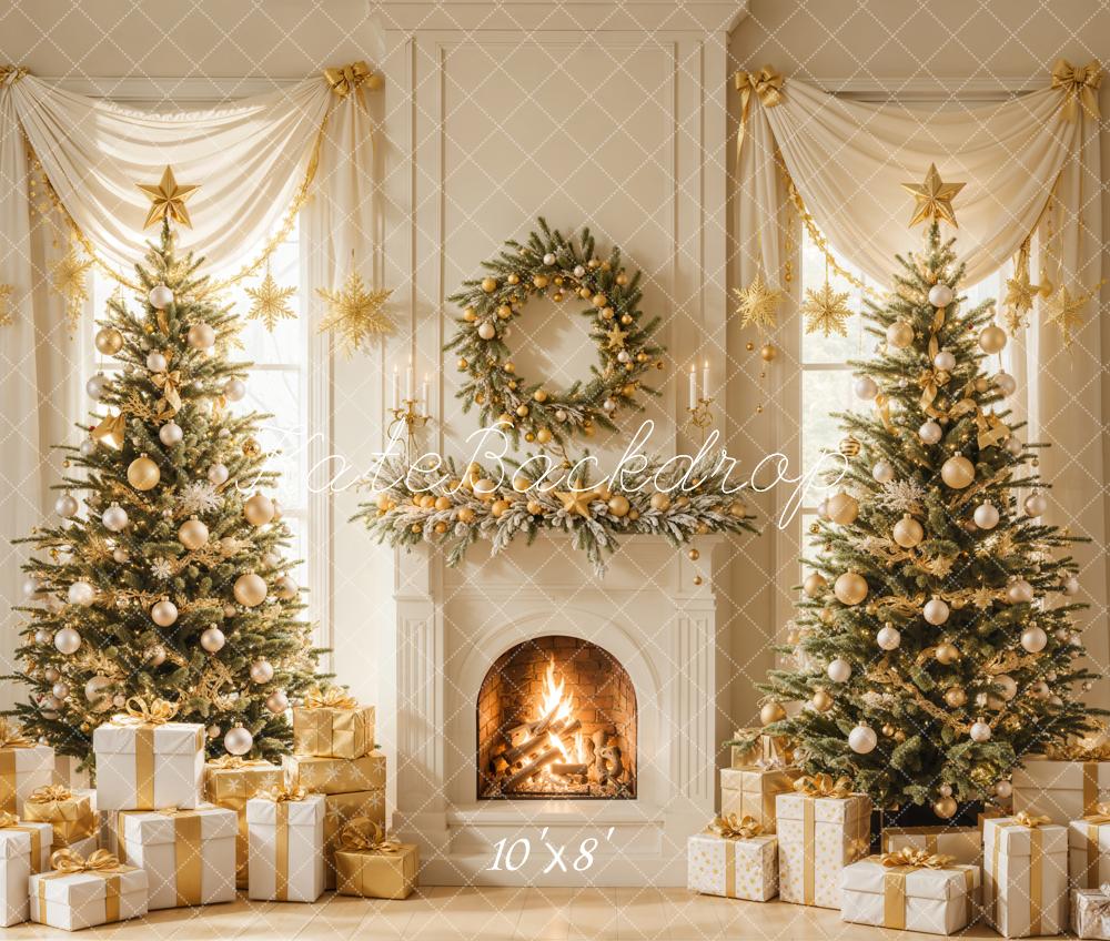Kate Weihnachten Geschenke Kamin Gold Fleece Hintergrund Entworfen von Emetselch - Kate Backdrop.de