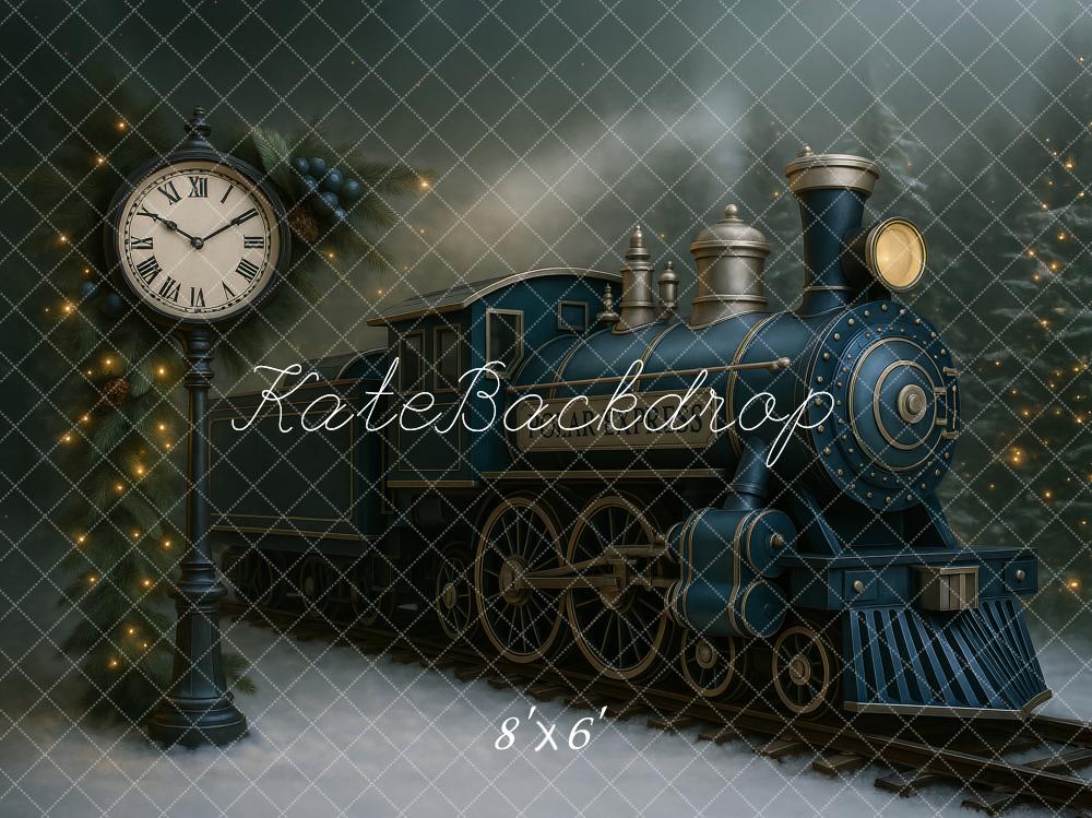 Kate Weihnachten Zug Uhr Tannenzweige Hintergrund Entworfen von Ashley Paul - Kate Backdrop.de
