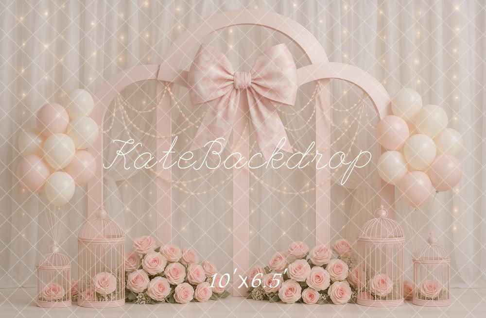 Kate Geburtstag Bogen Schleife Rosa Hintergrund Entworfen von Ashley Paul - Kate Backdrop.de