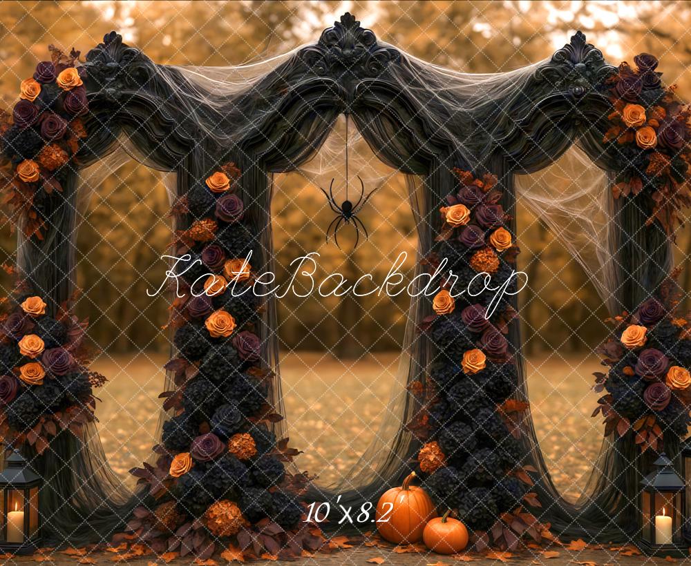 Kate Halloween Blumen Bogen Orange Hintergrund Entworfen von Mini MakeBelieve