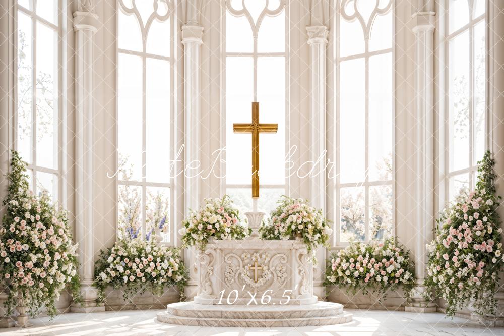 Kate Hochzeit Kirche Kreuz Blumen Elegant Hintergrund Entworfen von Emetselch - Kate Backdrop.de