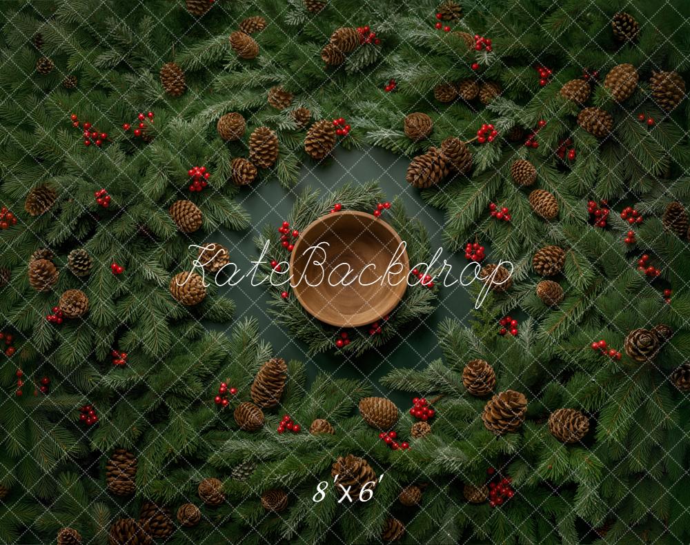 Kate Weihnachten Kranz Zapfen Grün Fleece Hintergrund Entworfen von Chain - Kate Backdrop.de