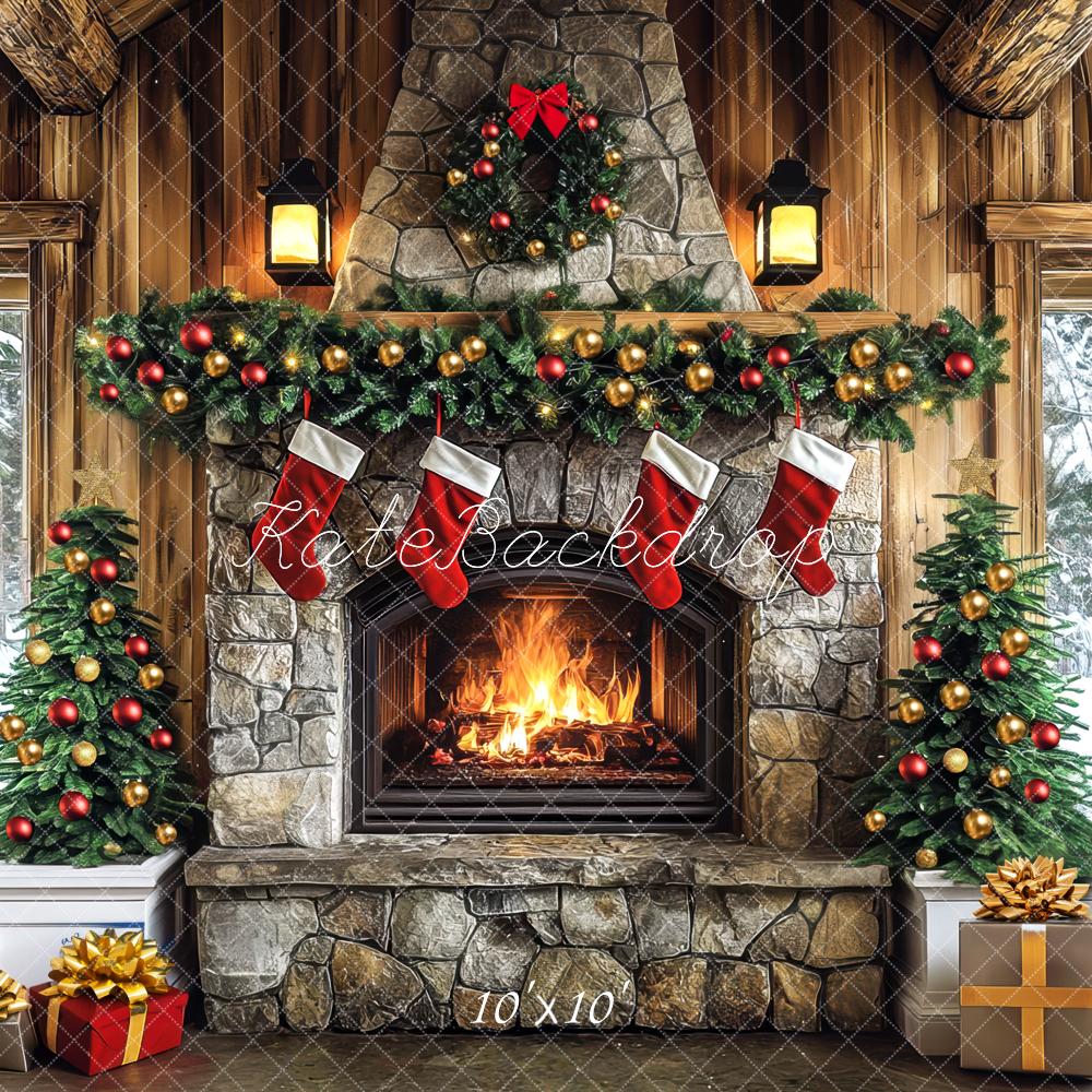Kate Weihnachten Kamin Girlande Geschenke Hintergrund Entworfen von Mini MakeBelieve - Kate Backdrop.de
