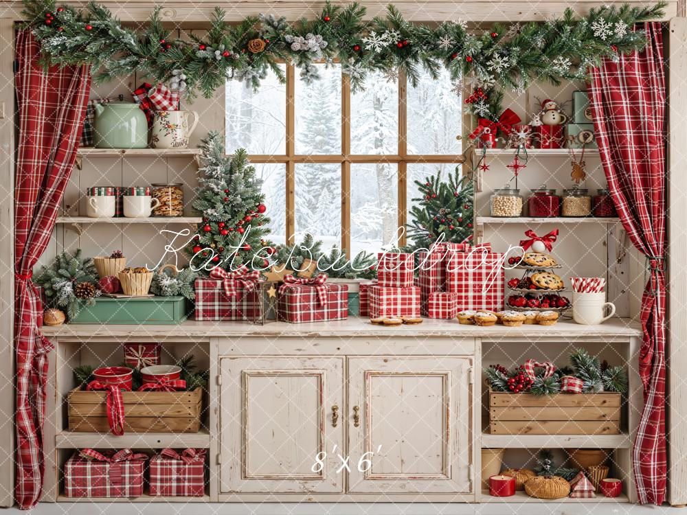 Kate Weihnachten Fenster Geschenke Rot Fleece Hintergrund Entworfen von Emetselch - Kate Backdrop.de