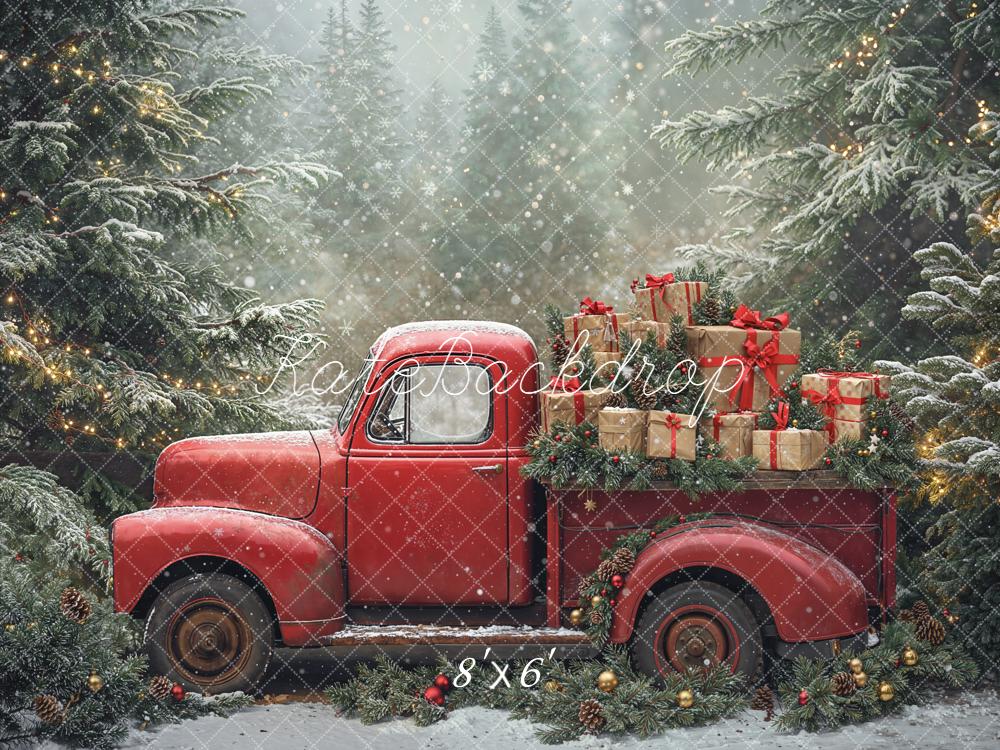 Kate Weihnachten Roter Truck Geschenke Wald Hintergrund Entworfen von Emetselch - Kate Backdrop.de