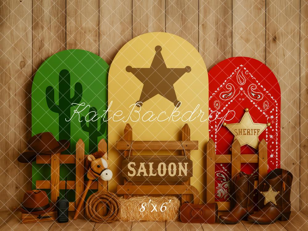 Kate Western Saloon Sheriff Cowboy Braun Hintergrund Entworfen von Patty Roberts - Kate Backdrop.de